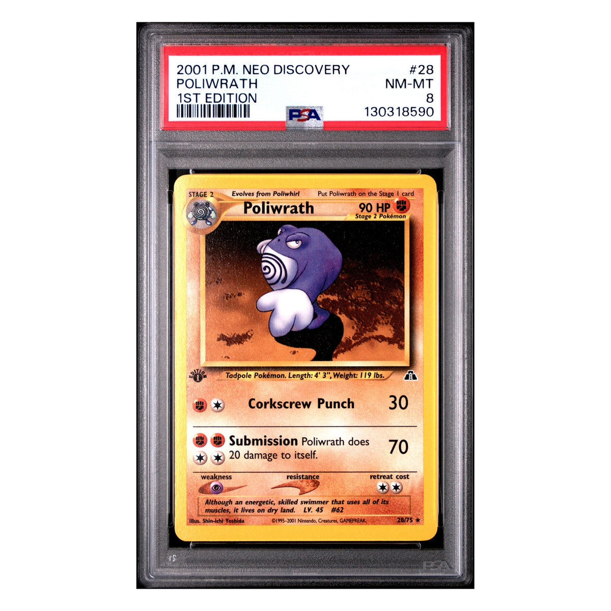 Poliwrath 28/75 1st Edition – Neo Discovery – Englisch – PSA 8 NM-MT