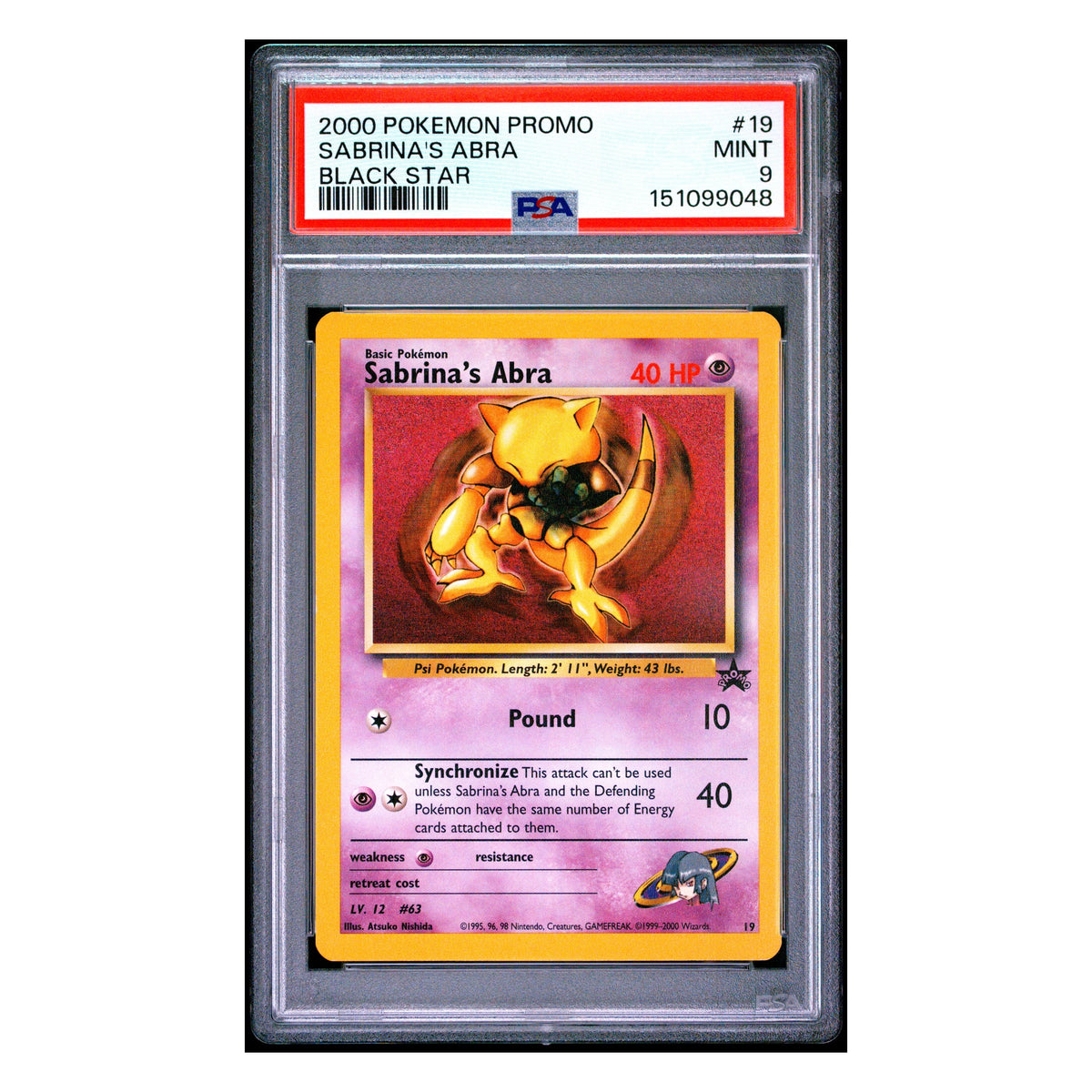 Sabrina's Abra #19 PSA 9 MINT – Vorderseite (Cert 151099048)